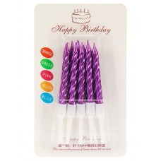 Свечи для торта 10шт Витые фиолетовые с держателями на блистере Счастливый праздник С-2984
