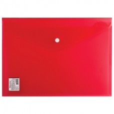Папка-конверт с кнопкой А4 0,18мм красная прозрачная плотная Brauberg 224812