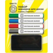 Набор маркеров для доски 4цв. круглые, наконечник 5 мм + стиратель D00175 в блистере Dolce Costo