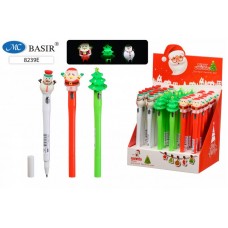 Ручка-игрушка Дед Мороз/Снеговик/Елочка Basir 8239E синяя 0,7мм с фонариком