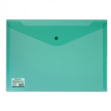 Папка-конверт с кнопкой А4 0,18мм зеленая прозрачная плотная Brauberg 224810
