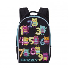 Уценка!Рюкзак школьный 10л Grizzly женский ЦИФРЫ-1 черный 25*33*13см RS-764-6