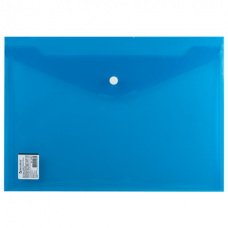 Папка-конверт с кнопкой А4 0,18мм синяя прозрачная плотная Brauberg 224813