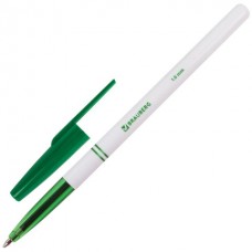 Ручка шар. Brauberg Офисная 141511 зеленая 1,0 мм белый корпус (тип Stinger)
