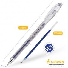 Ручка гель Crown синяя 0,5мм HJR-500B прозрачный корпус (штрих-код)