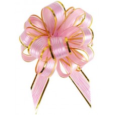 Бант-бабочка 50мм органза Красивый узор, розовый с золотой окантовкой БЛ-6874
