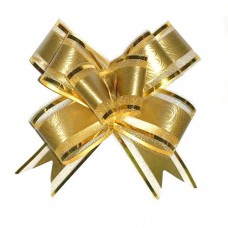Бант-бабочка 30мм Узор, цвет золотой с золотой окантовкой с органзой БЛ-6877